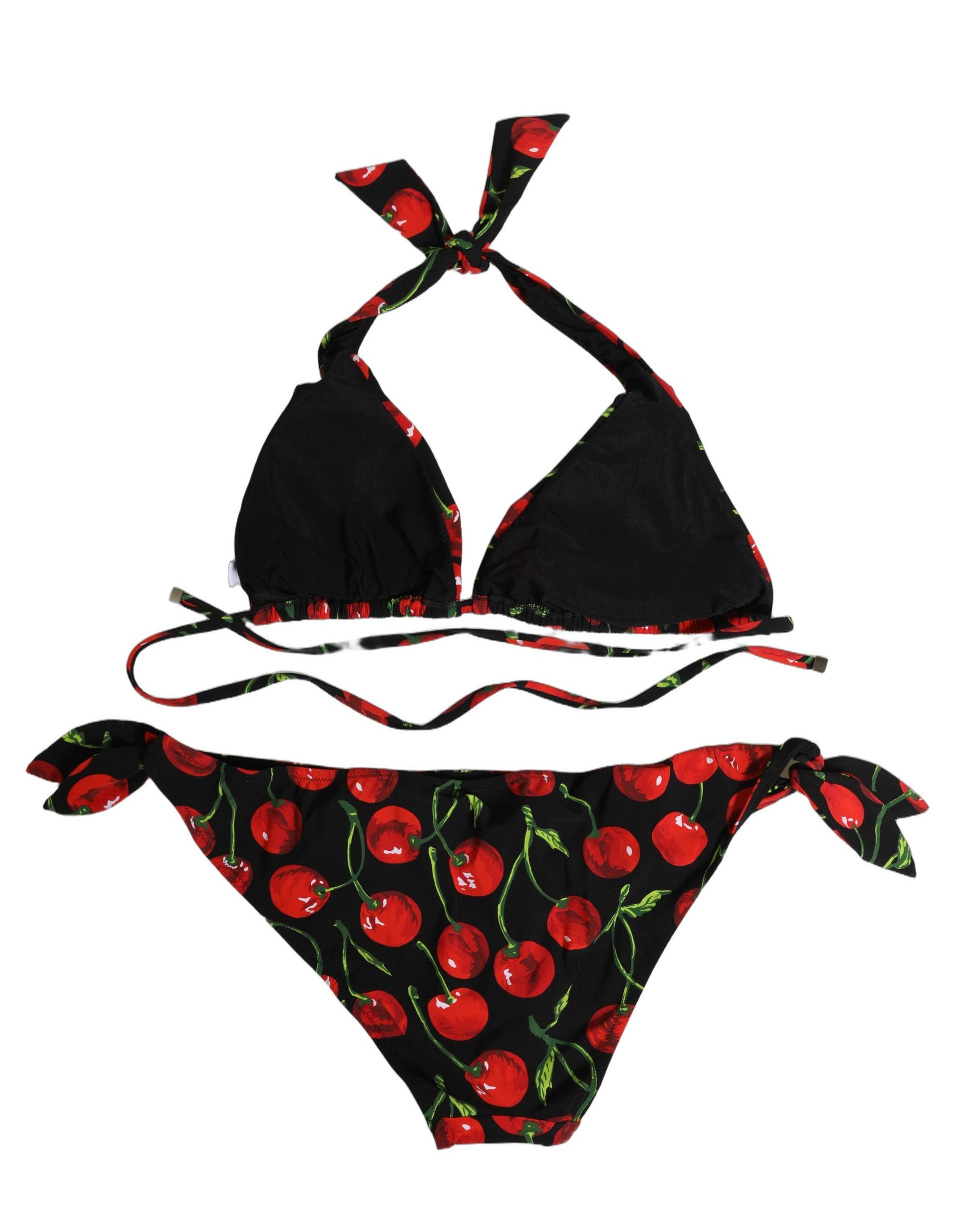 Black Cherry Print Nylon Bikini 2 Piece Swimwear