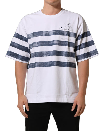 White Blue Stripe Cotton Short Sleeve T-shirt