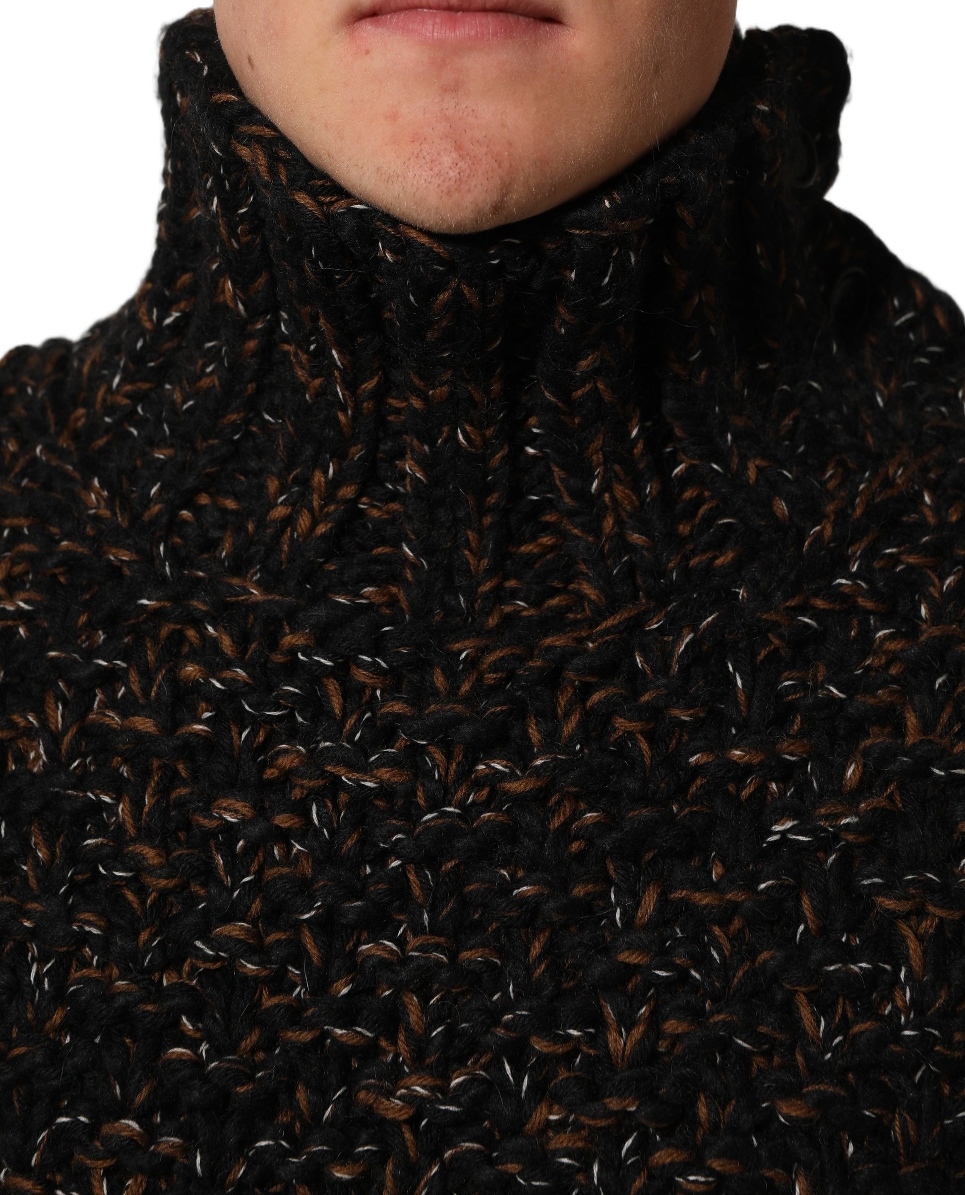 Brown Wool Knit Turtleneck Pullover Sweater