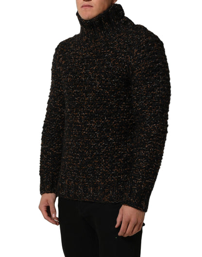Brown Wool Knit Turtleneck Pullover Sweater