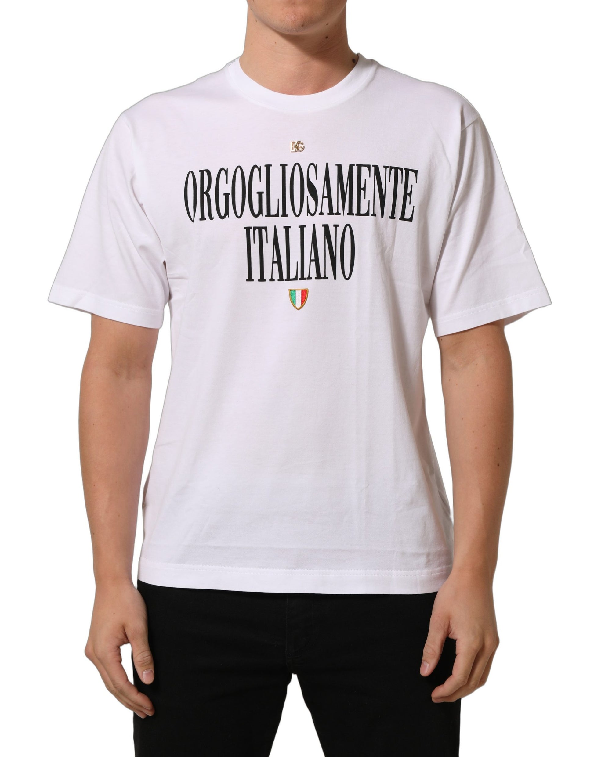 White Logo Round Neck Short Sleeves T-shirt
