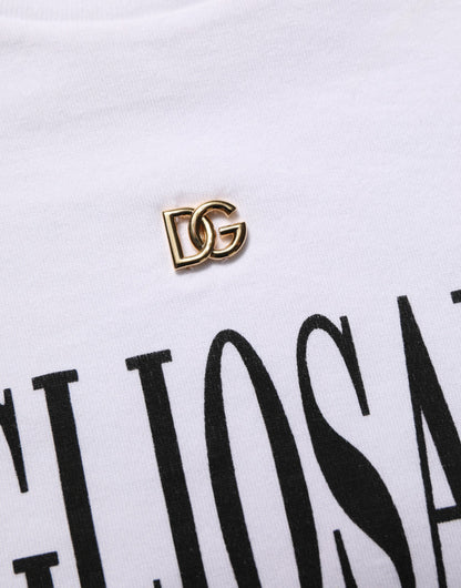White Logo Round Neck Short Sleeves T-shirt