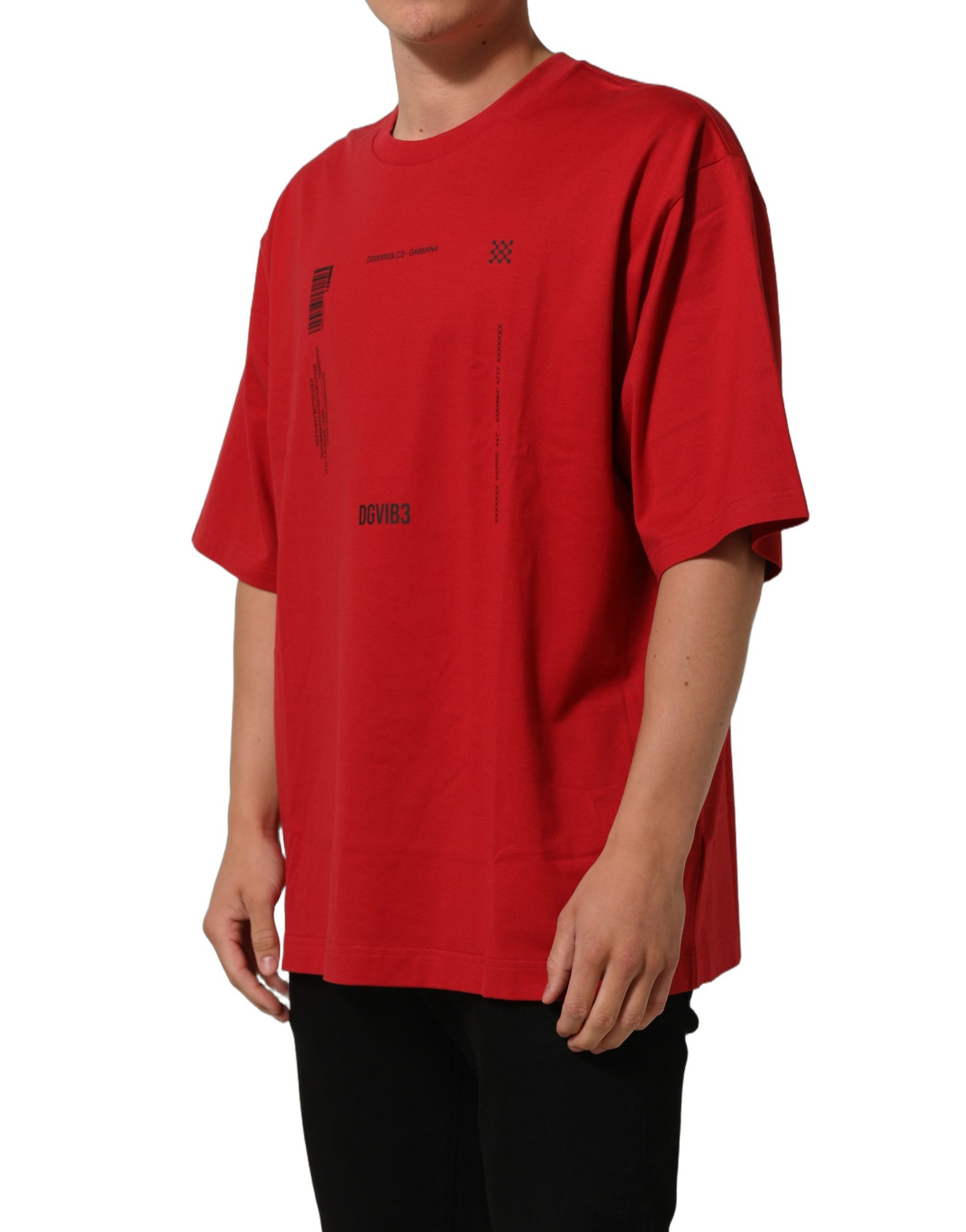 Red Cotton Graphic Print Crew Neck T-shirt