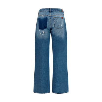 Blue Cotton Straight-Leg Jeans
