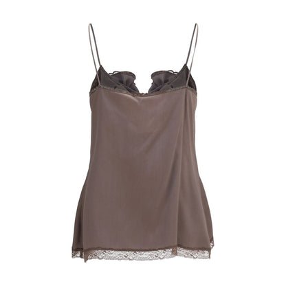 Brown Silk Sleeveles T-Shirt