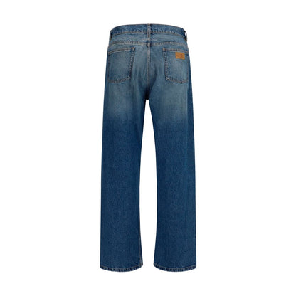 Blue Cotton Straight-Leg Jeans
