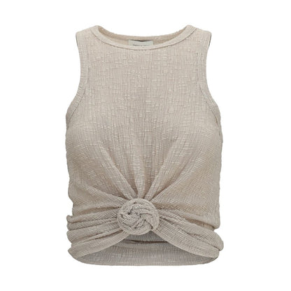 Beige Lyocell Sleeveles T-Shirt