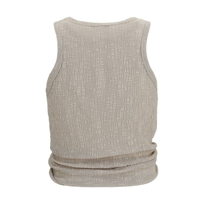 Beige Lyocell Sleeveles T-Shirt
