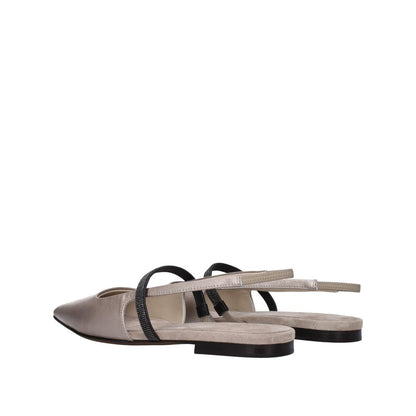 Beige Leather Ballet Flats