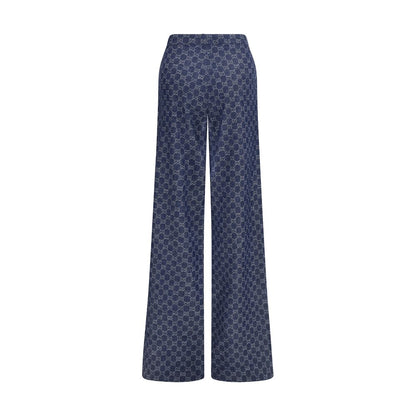 Blue Cotton Casual Pants