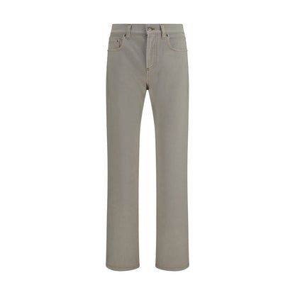 Beige Cotton Tapered Jeans