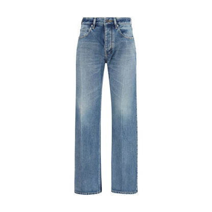 Blue Cotton Straight-Leg Jeans