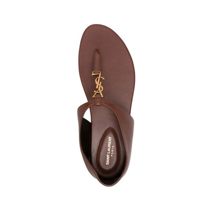 Brown Lamb Leather Flip-Flop Sandals