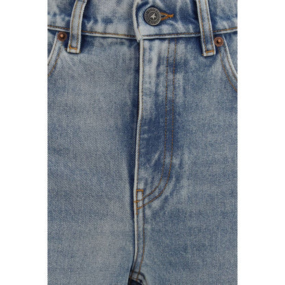 Blue Cotton Straight-Leg Jeans