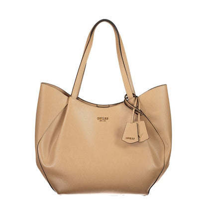 Beige Polyurethane Women's Bag with Shoulder Handles