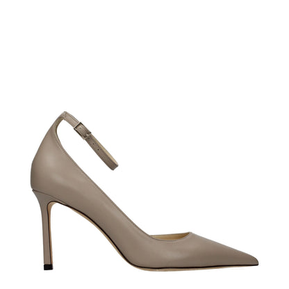 Gray Leather High Heel Pumps