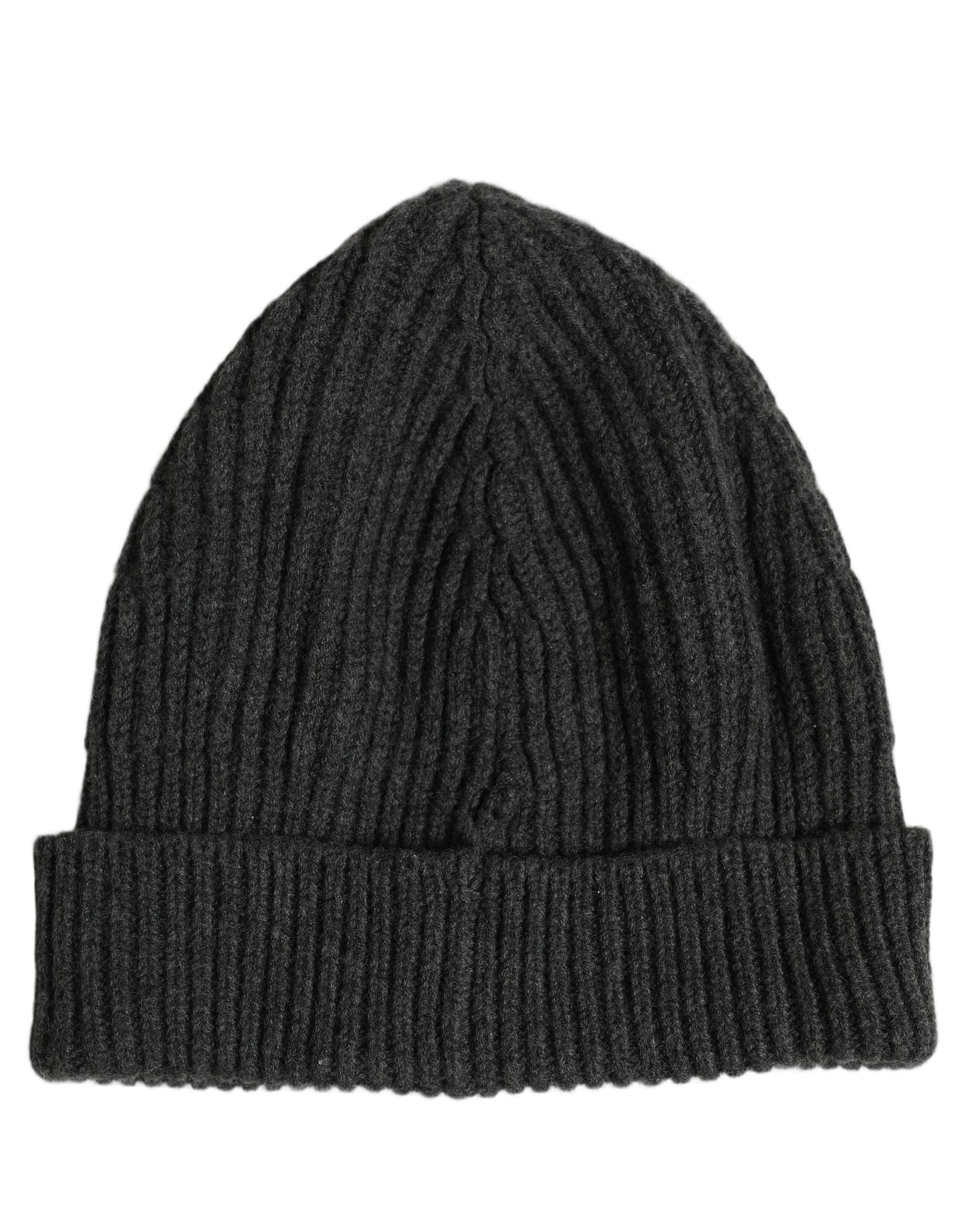 Men Charcoal Grey Ribbed Wool Knit Beanie One Size Hat