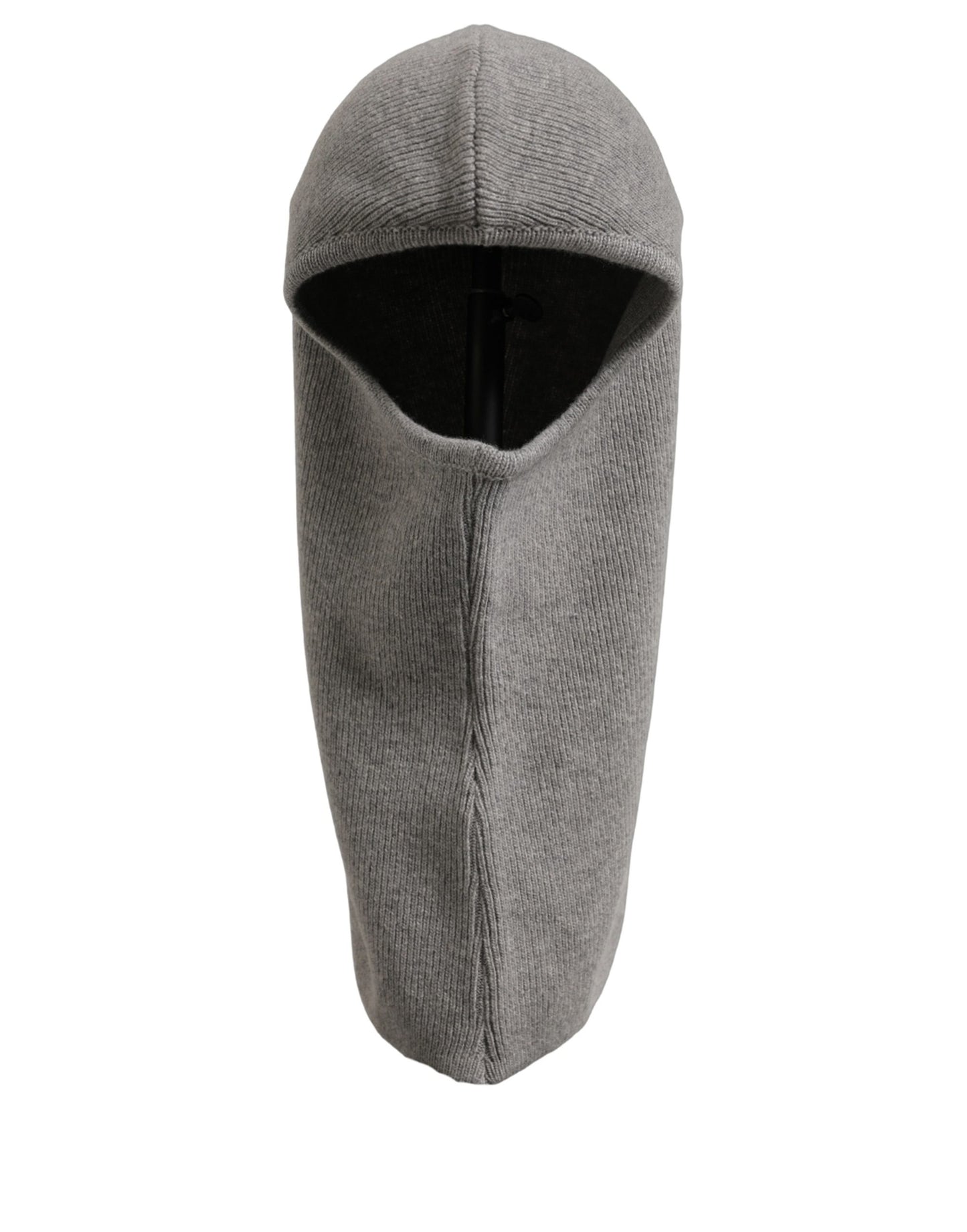 Men Grey Wool Ribbed Knit Balaclava Wrap One Size Hat