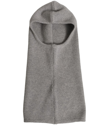 Men Grey Wool Ribbed Knit Balaclava Wrap One Size Hat
