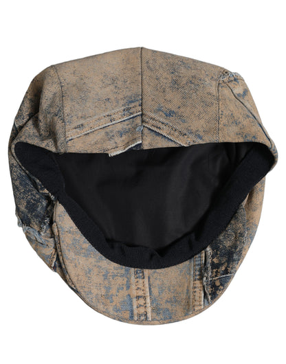 Brown Cotton Denim Newsboy Capello Cabbie Hat