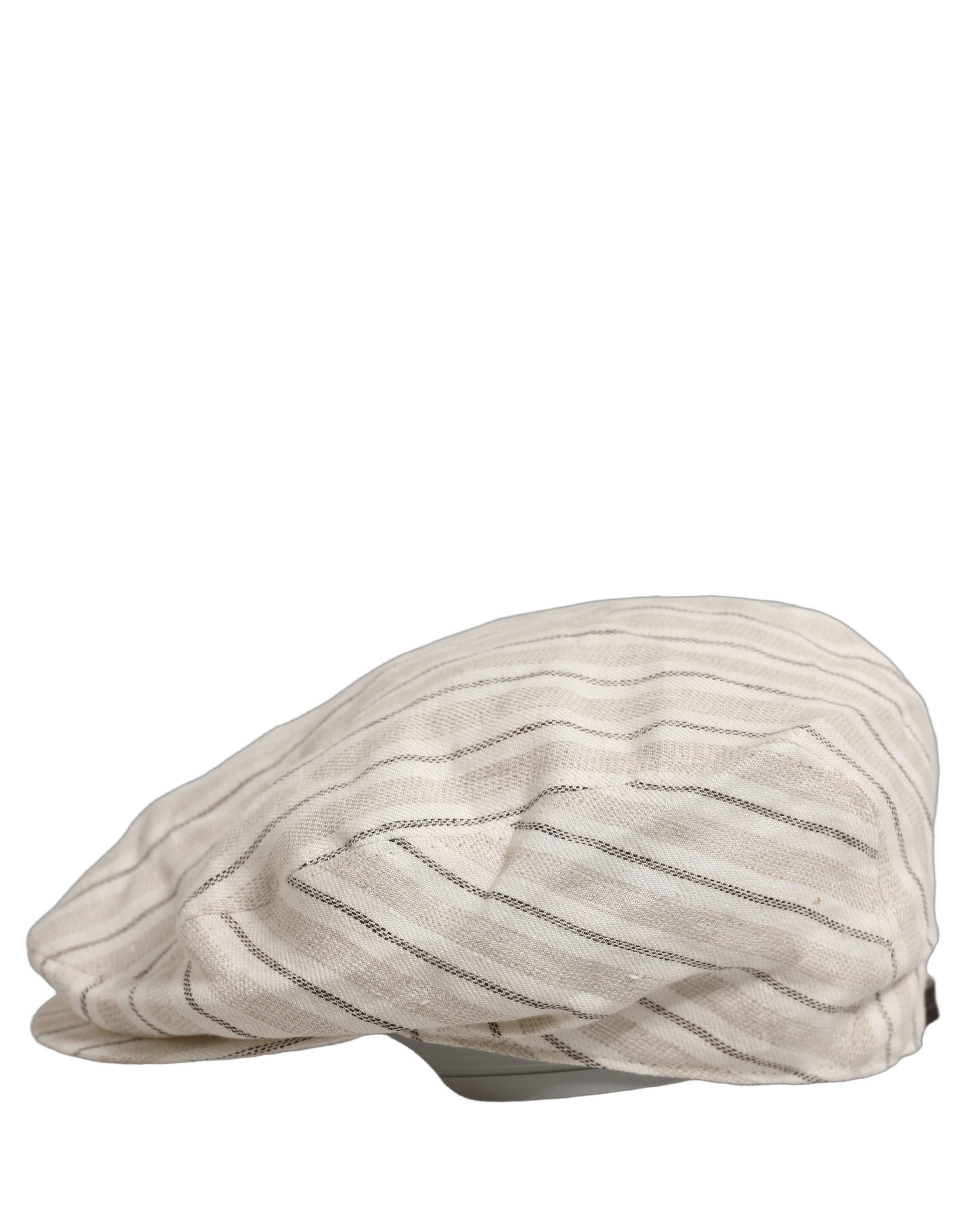 Men Off White Striped Linen Newsboy Capello Hat