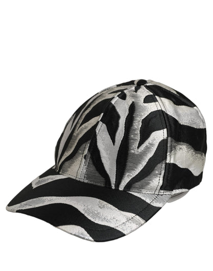 Men Black Silver Zebra Pattern Baseball Cap Hat