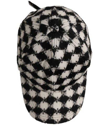 Men Black White Diamond Wool Baseball Cap Hat