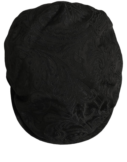 Men Black Floral Jacquard Newsboy Capello Hat