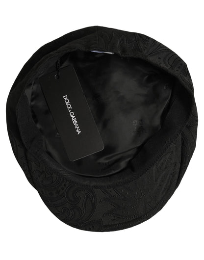 Men Black Floral Jacquard Newsboy Capello Hat