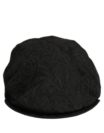 Men Black Floral Jacquard Newsboy Capello Hat