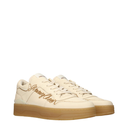 Beige Leather Low Top Sneakers