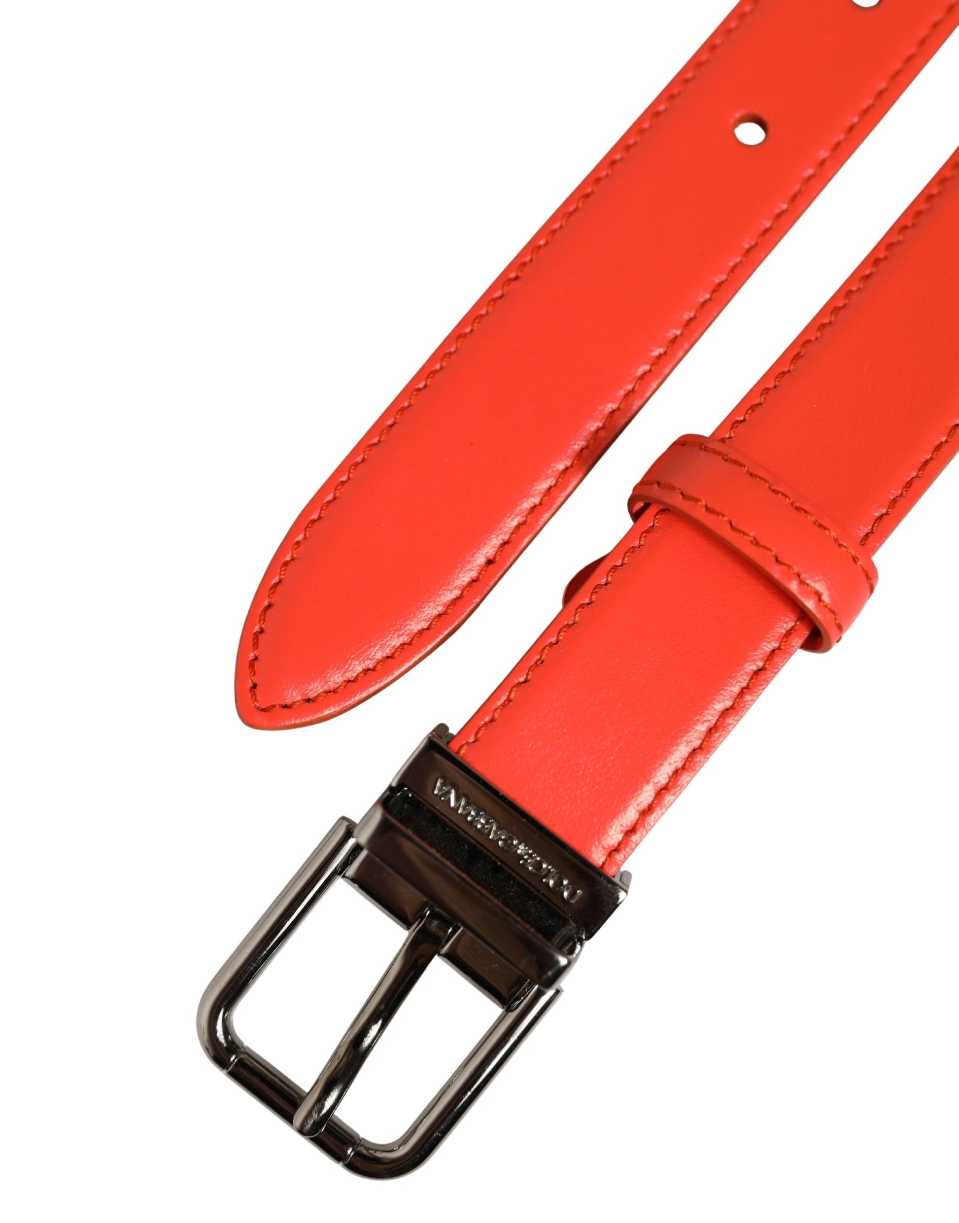 Red Leather Silver Metal Buckle Cintura Belt