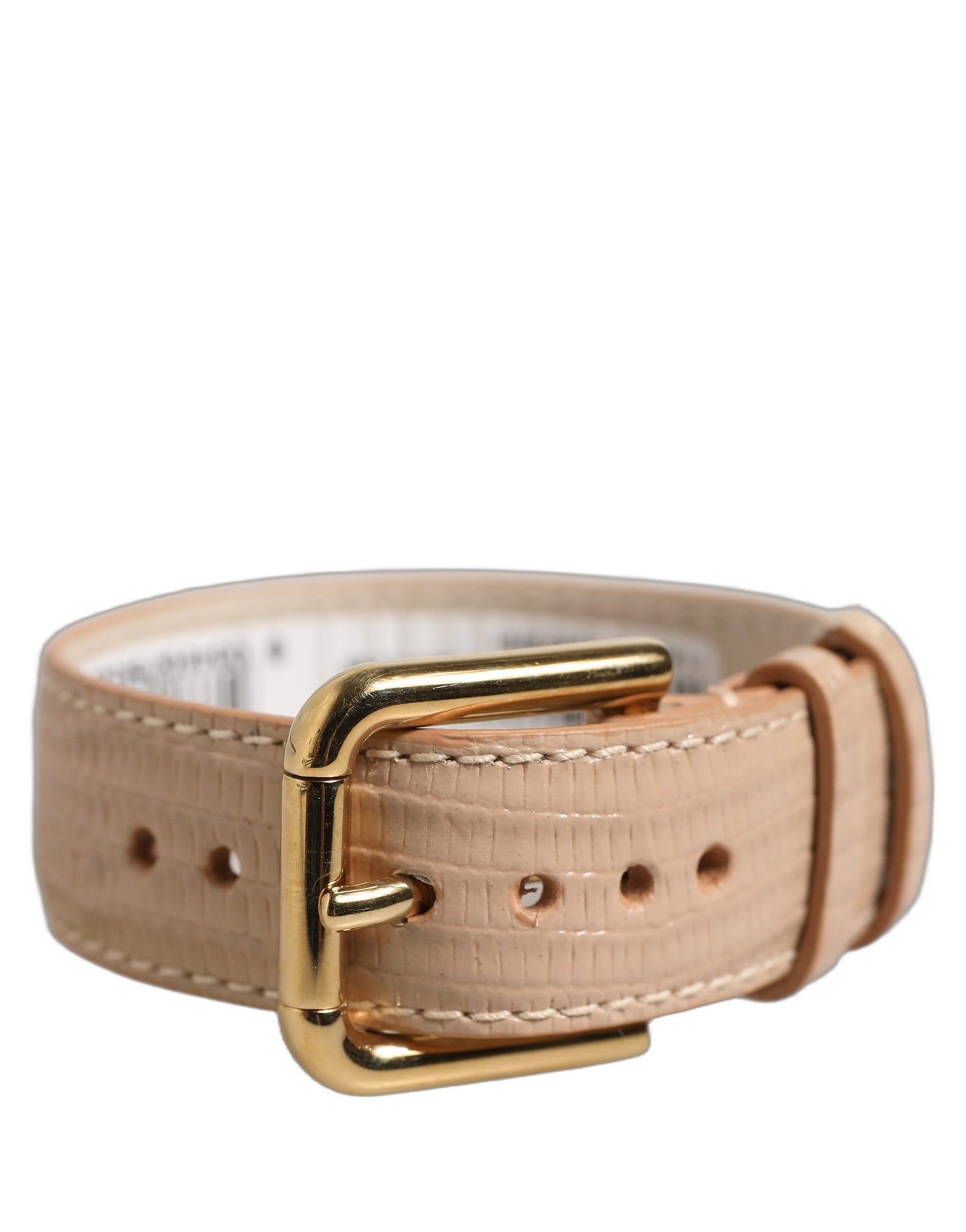 Beige Textured Leather Gold Buckle Belt Strap Bracelet