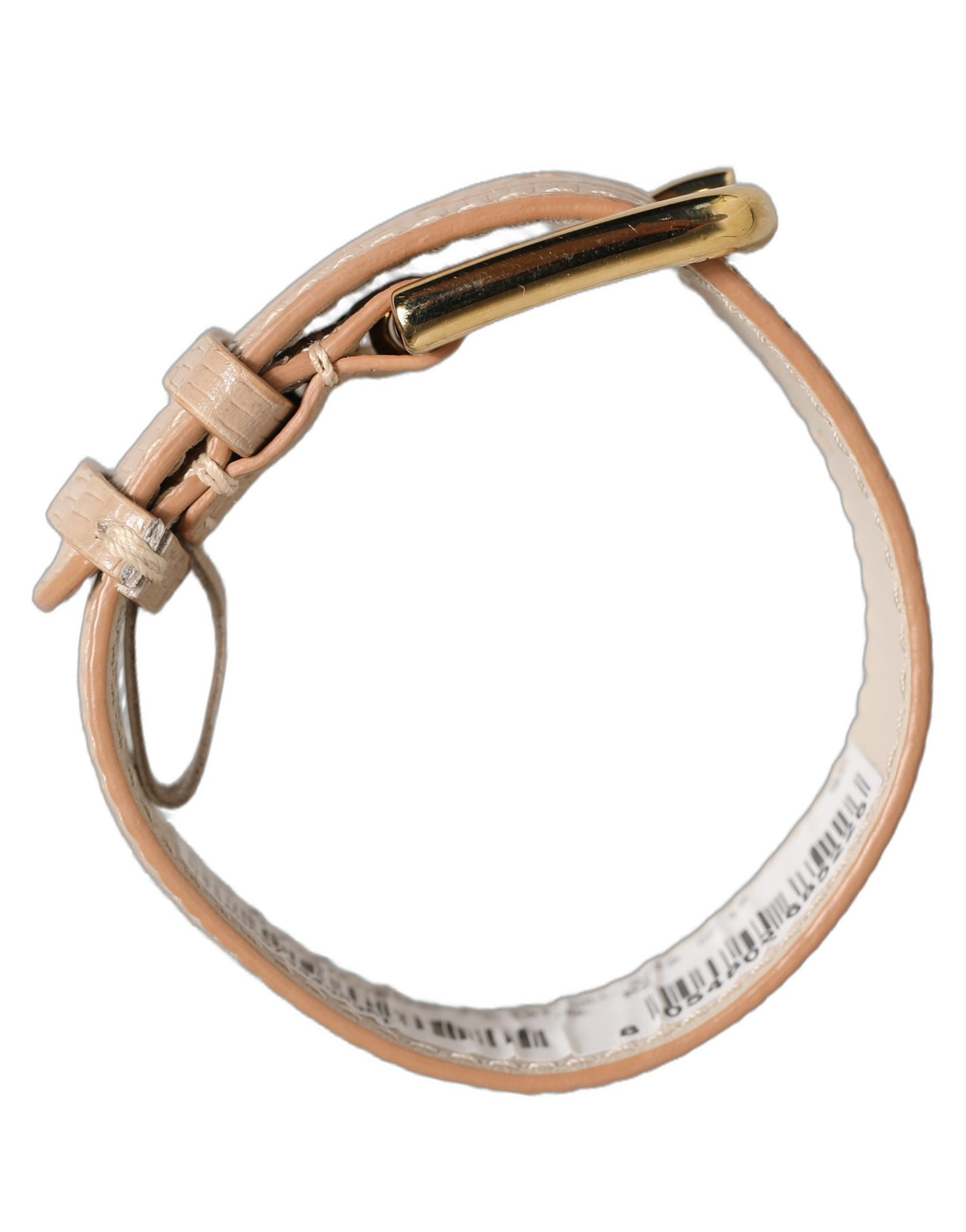Beige Textured Leather Gold Buckle Belt Strap Bracelet