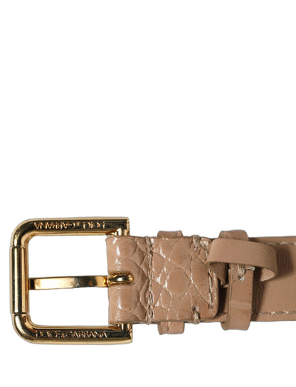 Brown Embossed Leather Gold Buckle Belt Strap Bracelet