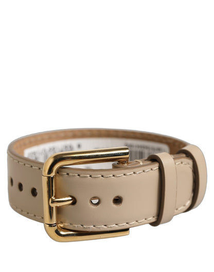 Beige Calfskin Leather Gold Buckle Belt Strap Bracelet