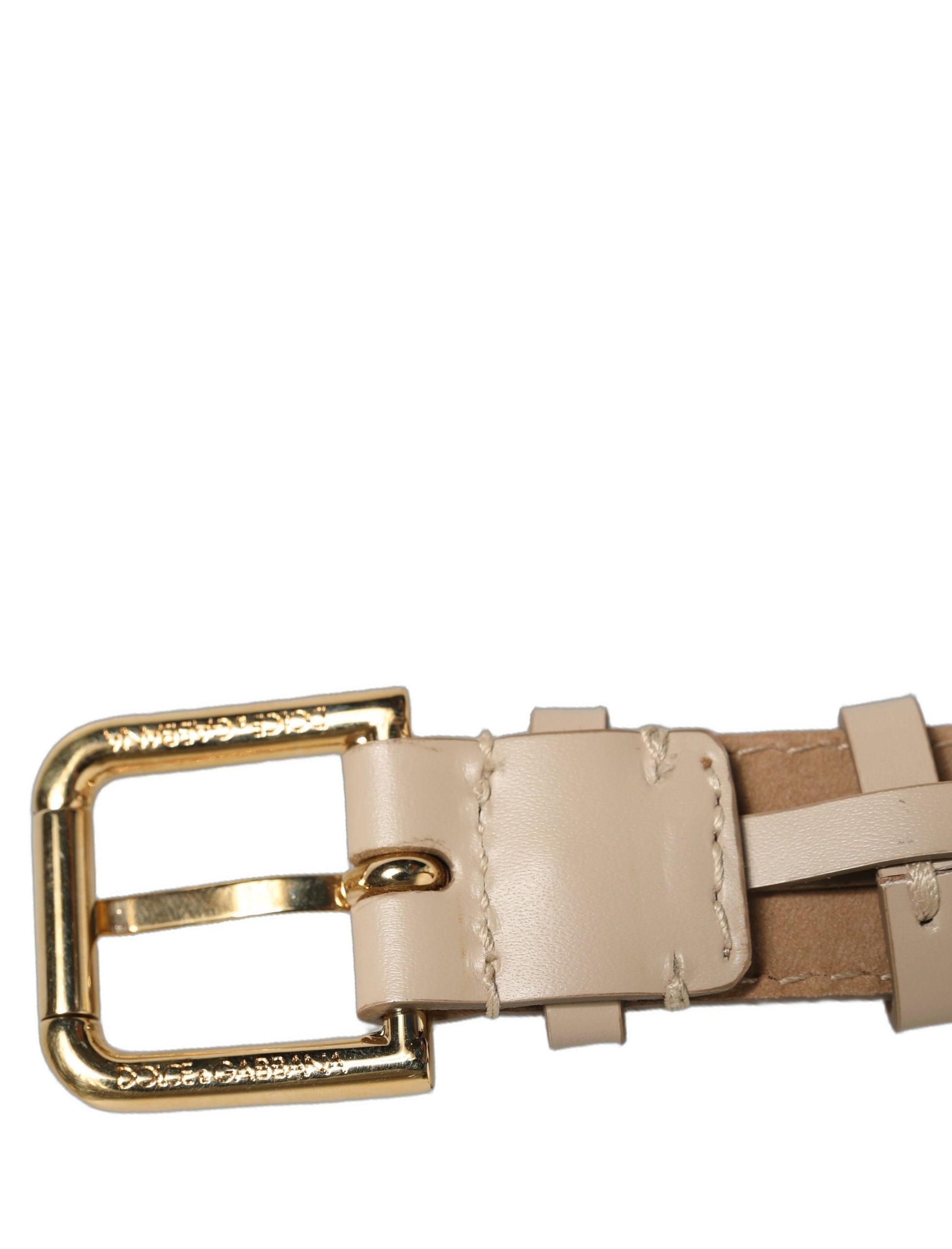 Beige Calfskin Leather Gold Buckle Belt Strap Bracelet