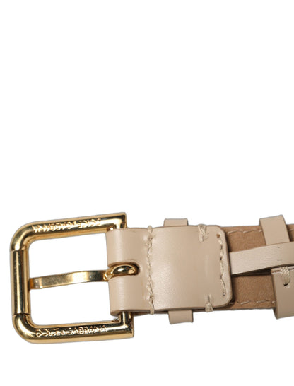 Beige Calfskin Leather Gold Buckle Belt Strap Bracelet