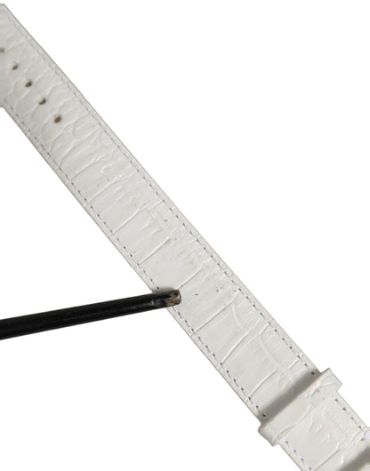 White Embossed Leather Gold Buckle Belt Strap Bracelet