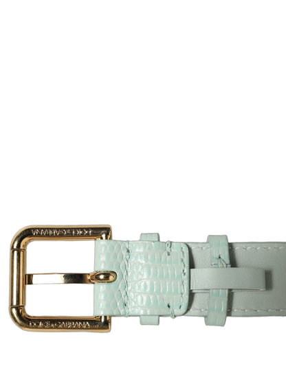 Green Textured Leather Gold Buckle Belt Strap Bracelet