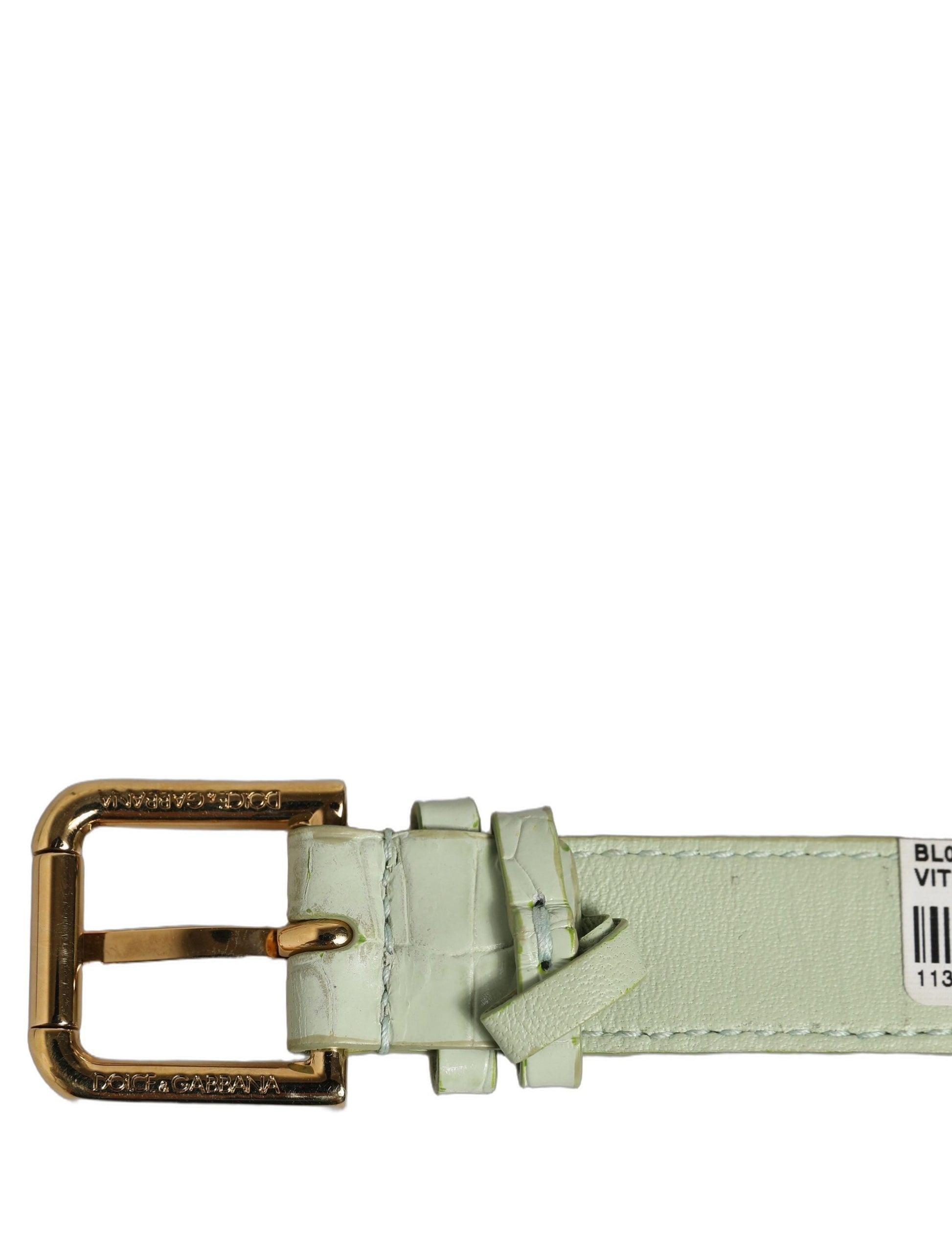 Green Embossed Leather Gold Buckle Belt Strap Bracelet