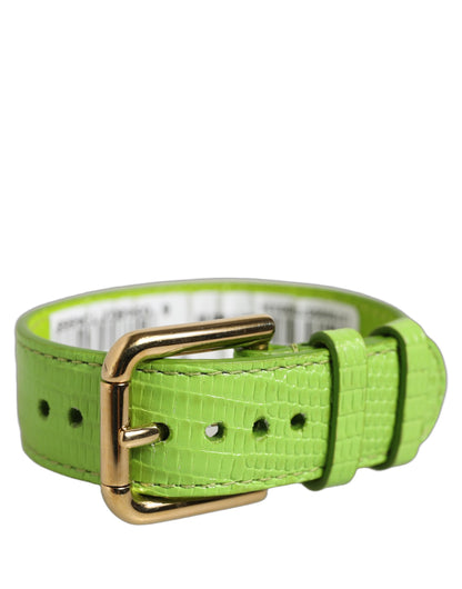 Green Textured Leather Gold Buckle Belt Strap Bracelet