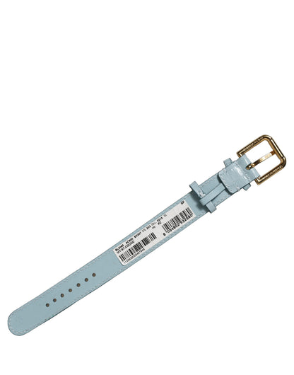 Blue Embossed Leather Gold Buckle Belt Strap Bracelet
