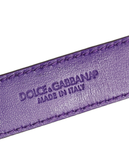 Violet Embossed Leather Gold Buckle Belt Strap Bracelet