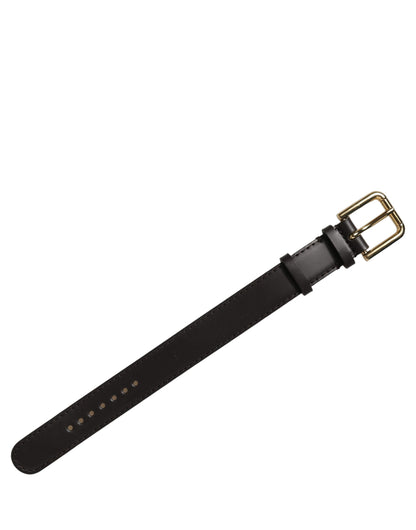 Black Calfskin Leather Gold Buckle Belt Strap Bracelet