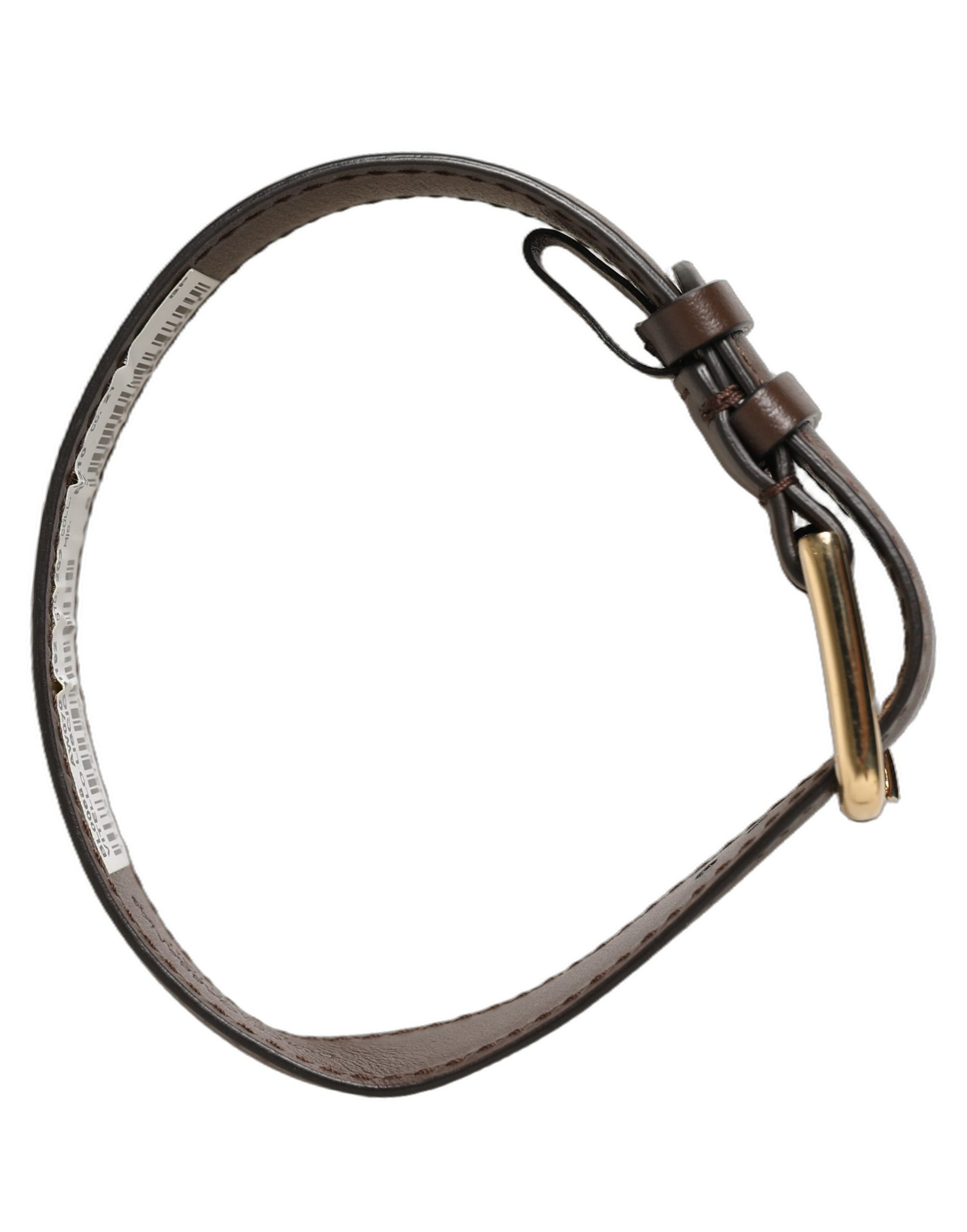 Brown Calfskin Leather Gold Buckle Belt Strap Bracelet