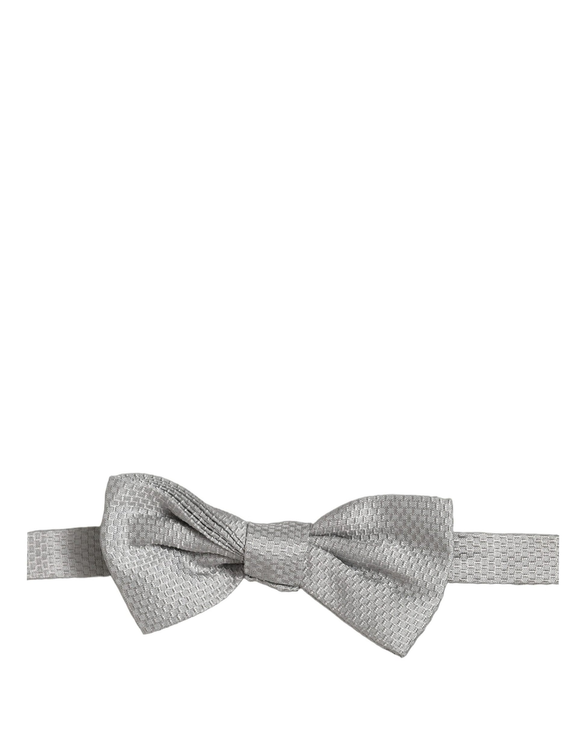 Men Gray 100% Silk Adjustable Neck Papillon Bow Tie