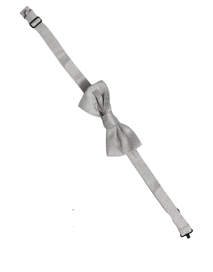 Men Gray 100% Silk Adjustable Neck Papillon Bow Tie