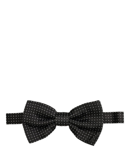 Men Black Polka Dot Silk Adjustable Neck Papillon Bow Tie