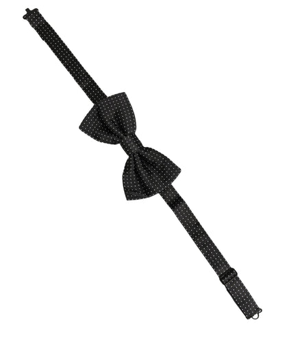 Men Black Polka Dot Silk Adjustable Neck Papillon Bow Tie